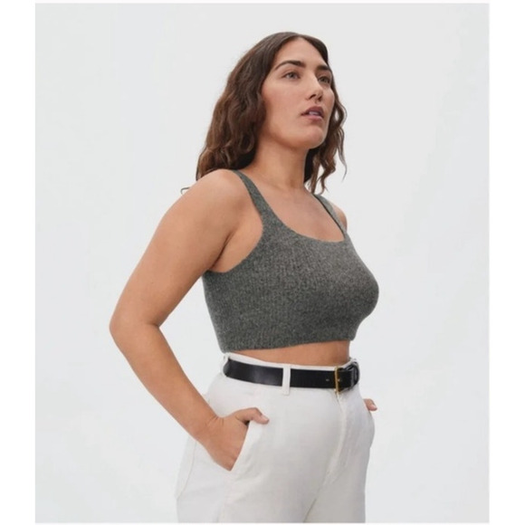Everlane The Cozy Stretch Crop Tank Top Gray Womens Medium Wool Yak Hair NEW - Picture 1 of 5
